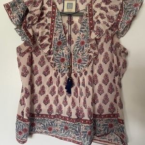 Bell Kiara Blue rust and teal cotton top with beading - M